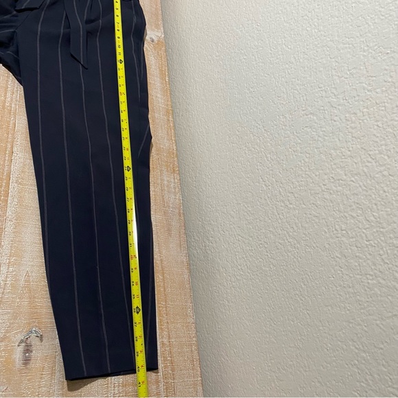 Express Navy Stripe Paper Bag Style Tie Waist Pant with Pockets - Picture 3 of 11